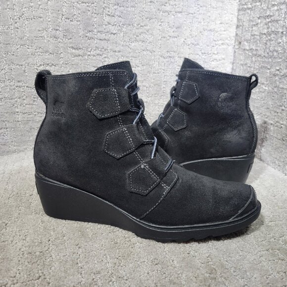 Sorel Toronto Women's US Size 9 Black Suede Lace Up Ankle Wedge Boots NL2115-010 - Picture 9 of 12